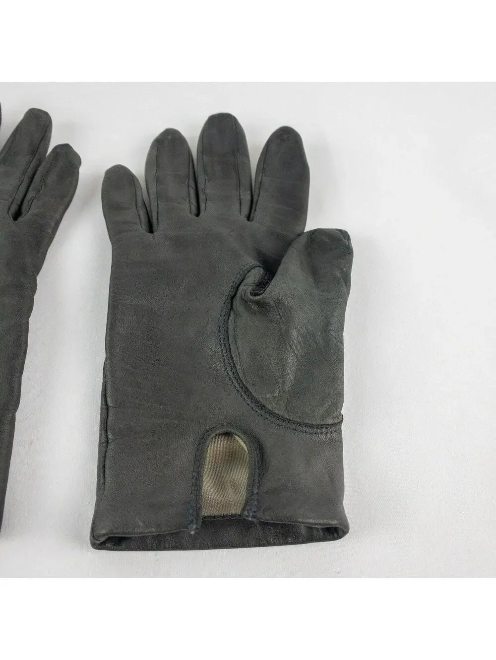 Fownes Vintage Dark Gray Leather Drive Gloves Women Medium 7